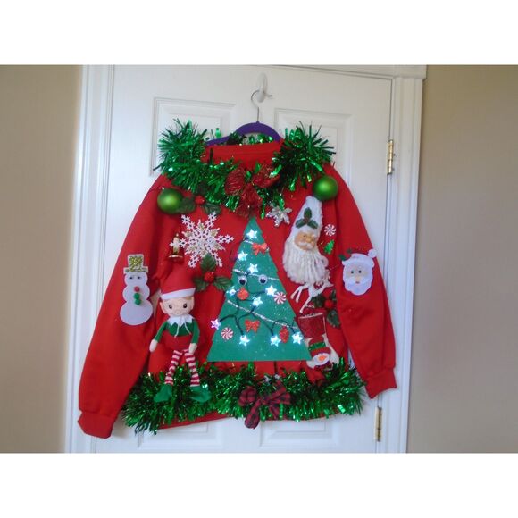 Ugly Christmas Sweater Parties size XL Lights up ugly Xmas Sweatshirt NEW - Picture 1 of 5